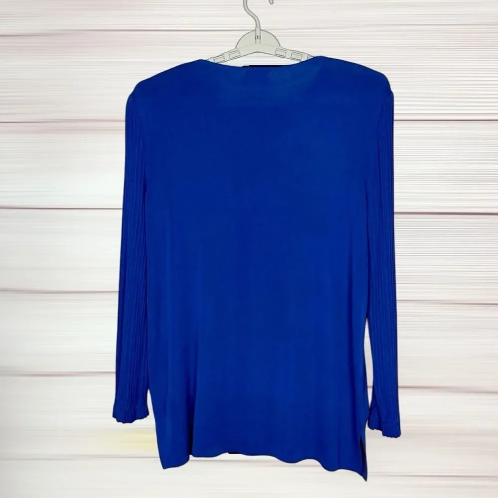 Exclusively MISOOK Royal Blue Top Tunic Blouse Long Pleated Sleeve Vintage L New - Picture 10 of 12